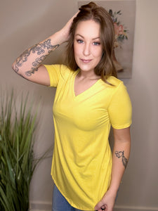 Yellow Short Sleeve Round Hem Top