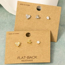 Load image into Gallery viewer, Silver Dipped 3Pc Heart Studs Set