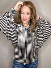Load image into Gallery viewer, Black Stripe Bubble Sleeve Blouse