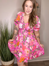 Load image into Gallery viewer, Hot Pink Floral Smocked Dress