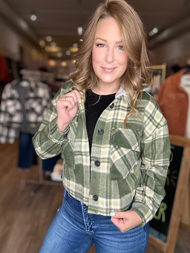 Hunter Green Plaid Detachable Hood Shacket