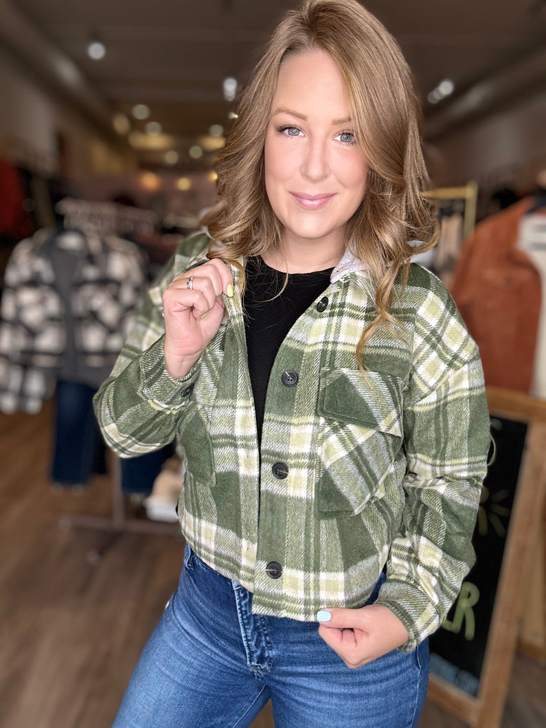 Hunter Green Plaid Detachable Hood Shacket