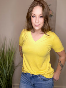 Yellow Short Sleeve Round Hem Top