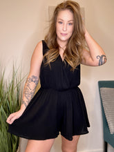 Load image into Gallery viewer, Black Draped Open Back Romper