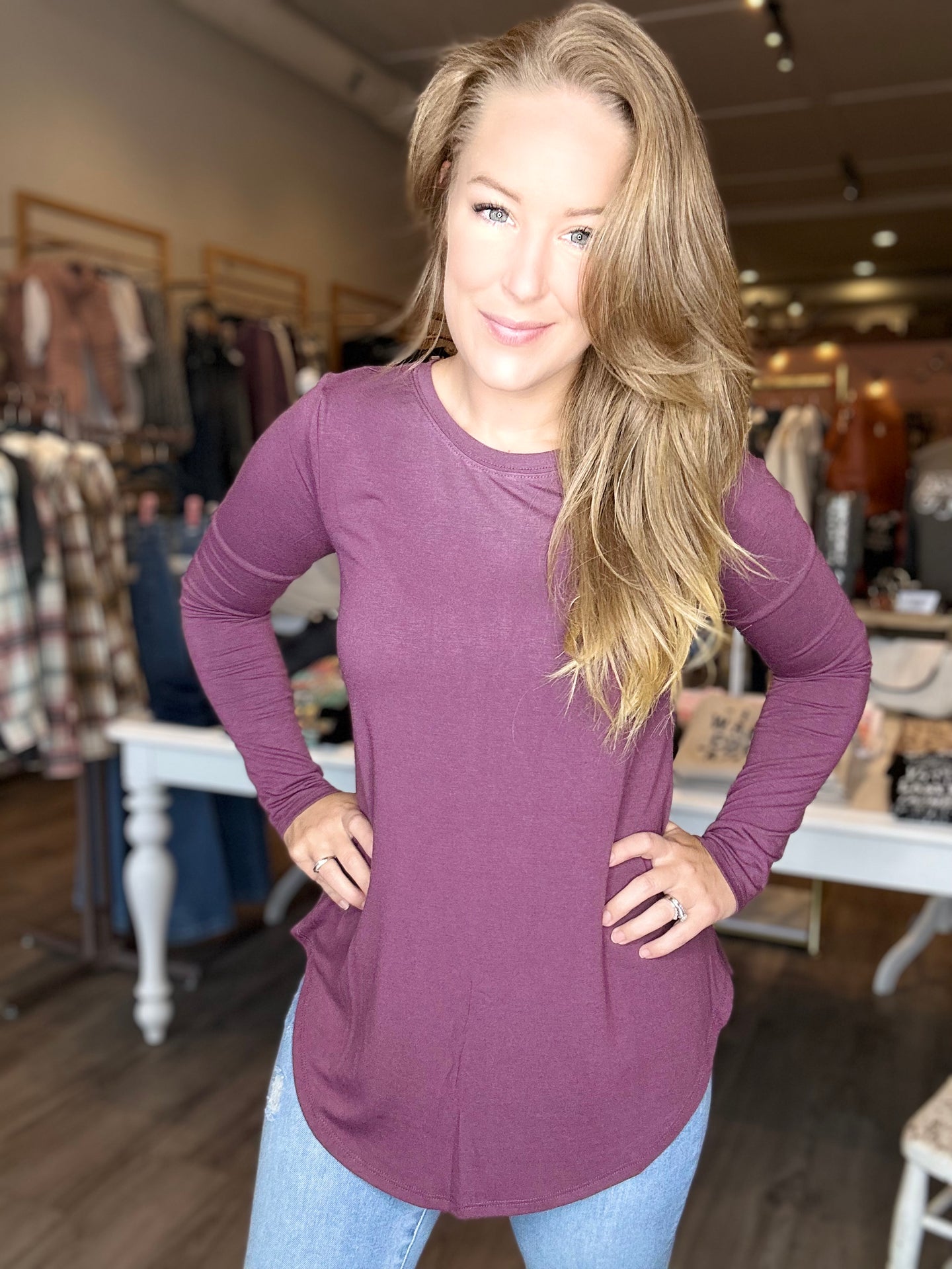Plum Relaxed Long Sleeve Top