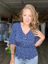 Load image into Gallery viewer, Blue Ivory Dot V Neck Blouse
