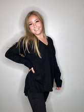 Load image into Gallery viewer, Black Deep V Ribbed Sweater