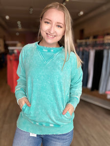 Washed Turquoise Pocket Pullover