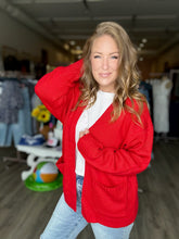 Load image into Gallery viewer, Red Open Front Sweater Cardigan