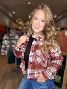 Burgundy Plaid Detachable Hood Shacket