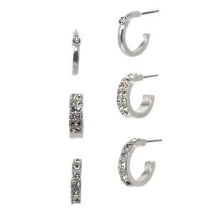 Silver Rhinestone Huggies Earring Trio