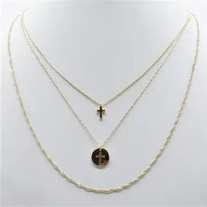 Gold Tri-Layer Charm Necklace