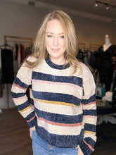 Load image into Gallery viewer, Navy Multi Stripe Chenille Sweater