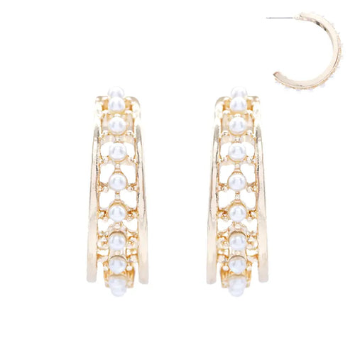 Gold Pearl Hoop Earrings