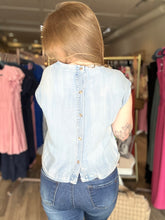Load image into Gallery viewer, Denim Chambray Cap Sleeve Top