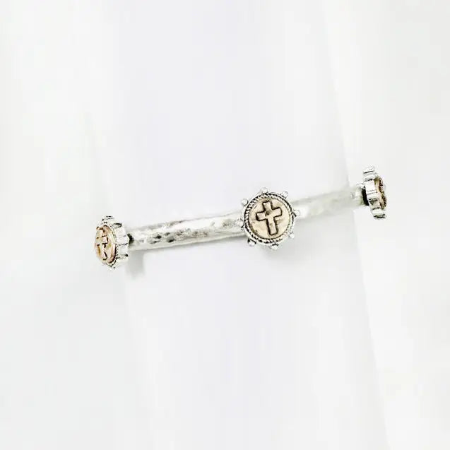 Silver Stamped Cross Bracelet