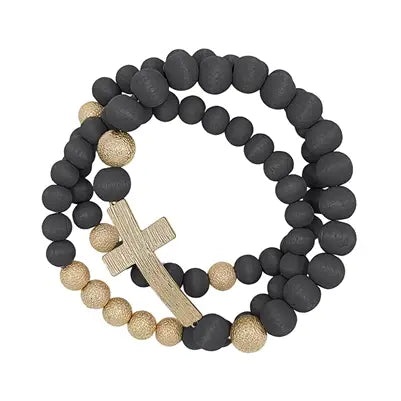 Black & Gold Cross Bracelet Set