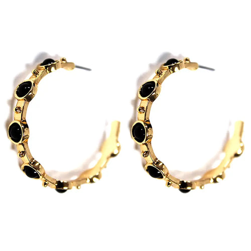 Black Studded Gold Earrings