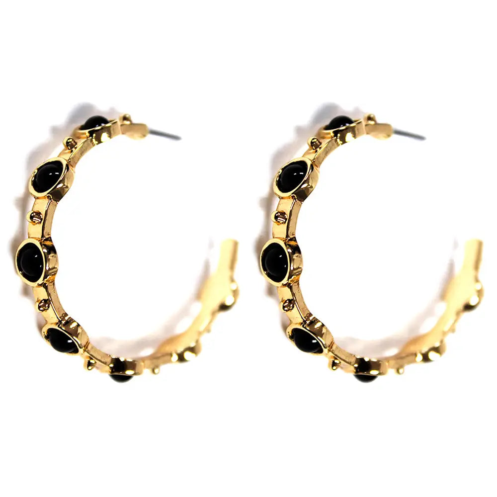 Black Studded Gold Earrings