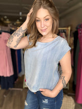 Load image into Gallery viewer, Denim Chambray Cap Sleeve Top
