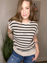 Load image into Gallery viewer, Taupe Knit Striped Short Sleeve Top