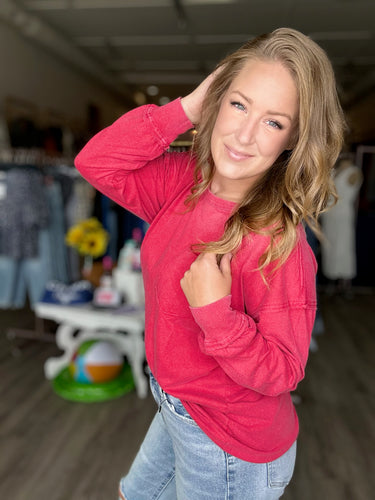 Red Washed Long Sleeve Tee