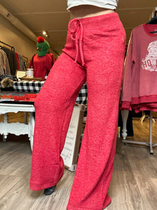 Red Brushed Wide Leg Pants