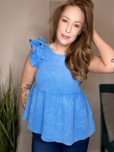 Load image into Gallery viewer, Sky Blue Washed Cotton Peplum Tank