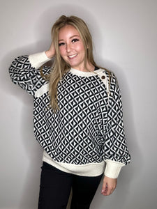 Black Patterned Sweater Top