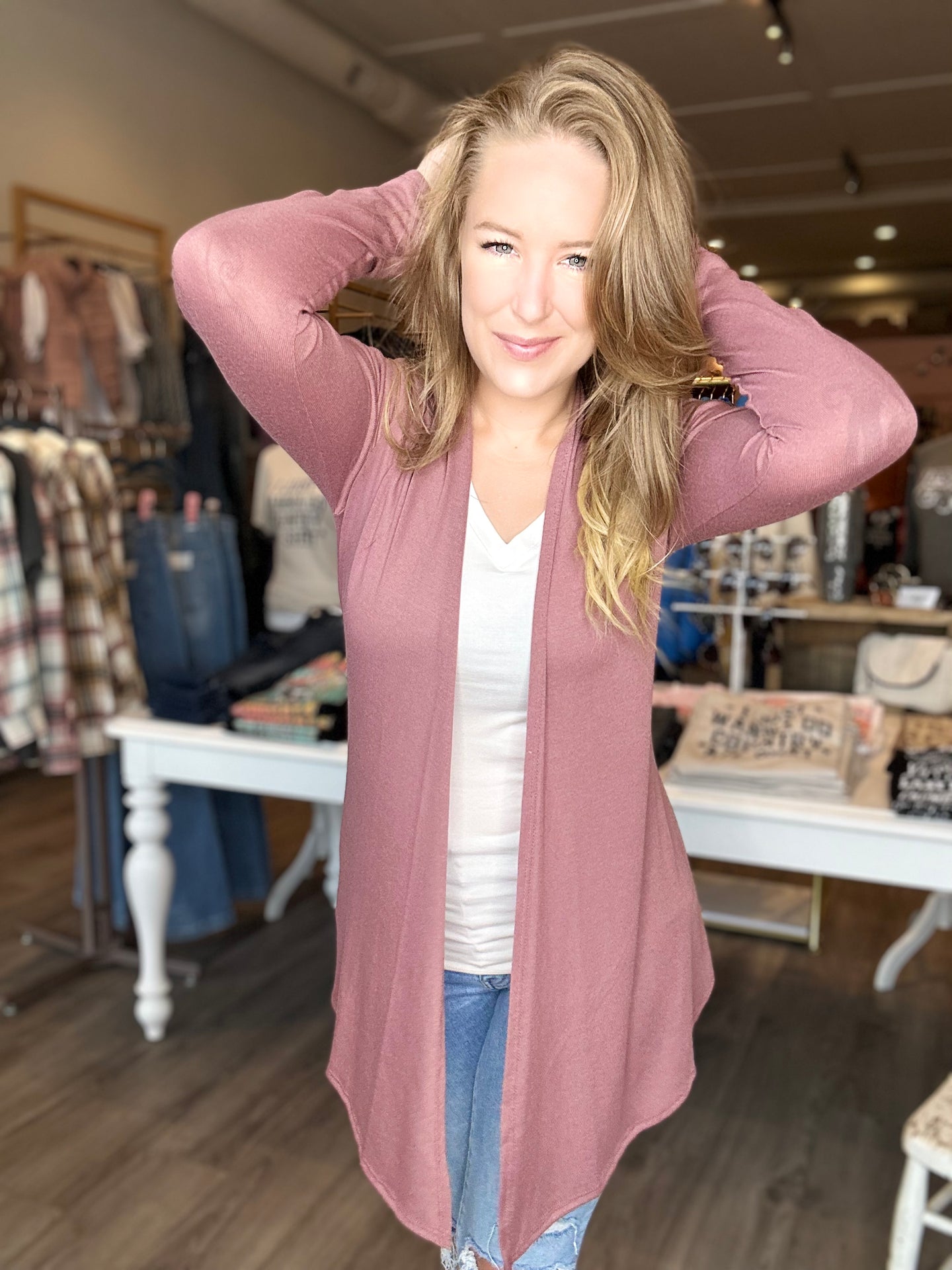 Mauve Open Knit Cardigan