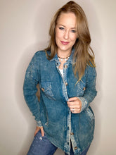 Load image into Gallery viewer, Teal Acid Wash Waffle Shacket