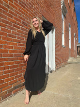 Load image into Gallery viewer, Black Smocked Waist Dress