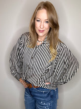 Load image into Gallery viewer, Black Stripe Bubble Sleeve Blouse