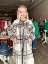 Load image into Gallery viewer, Grey Ivory Plaid Trench Shacket