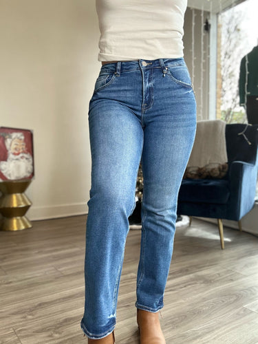 Risen Dark Mid Rise Straight Jeans