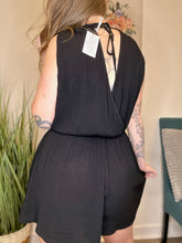 Load image into Gallery viewer, Black Draped Open Back Romper