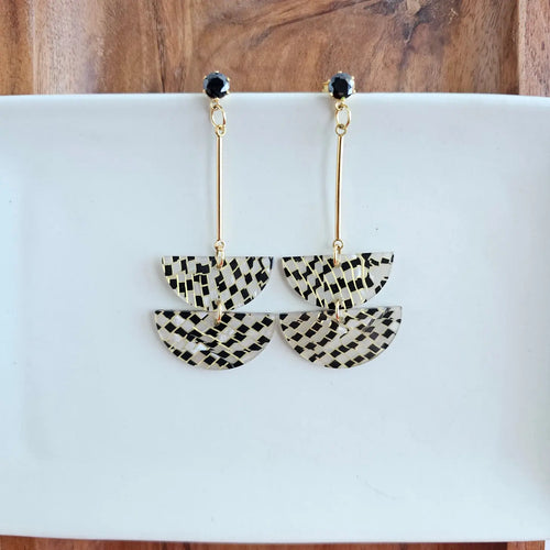 Black Checker Drop Earrings