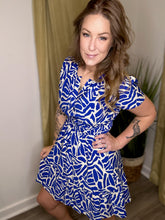 Load image into Gallery viewer, Blue Short Sleeve Printed Dress