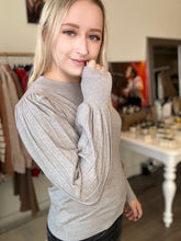 Load image into Gallery viewer, Heather Grey Pleated Puff Sleeve Sweater