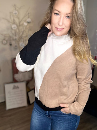 Taupe Color Block Sweater