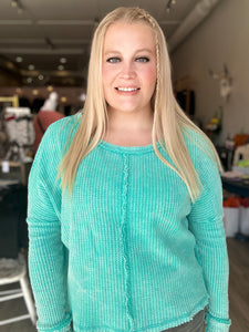 Turquoise Washed Waffle Long Sleeve