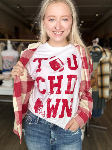 White Touchdown Crop Graphic Tee