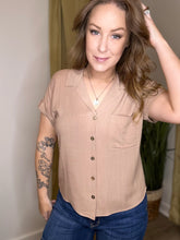 Load image into Gallery viewer, Taupe Collared Button Up Top