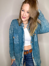 Load image into Gallery viewer, Teal Acid Wash Waffle Shacket