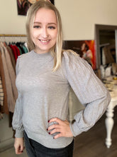Load image into Gallery viewer, Heather Grey Pleated Puff Sleeve Sweater