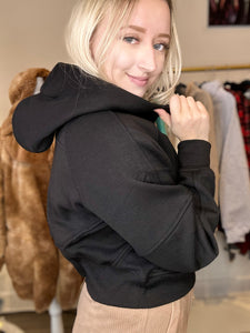 Black Half-Zip Hooded Pullover