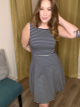 Load image into Gallery viewer, Navy &amp; White Stripe Flare Dress