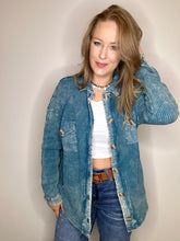 Load image into Gallery viewer, Teal Acid Wash Waffle Shacket
