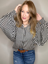 Load image into Gallery viewer, Black Stripe Bubble Sleeve Blouse