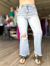 Load image into Gallery viewer, Risen Distressed Crop Flare Jeans